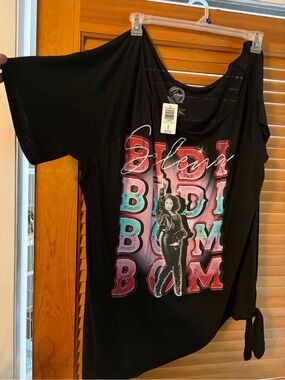 torrid Black Graphic Tee with Multicolor 'Bidi Bidi Bom Bom' Print and Side Tie